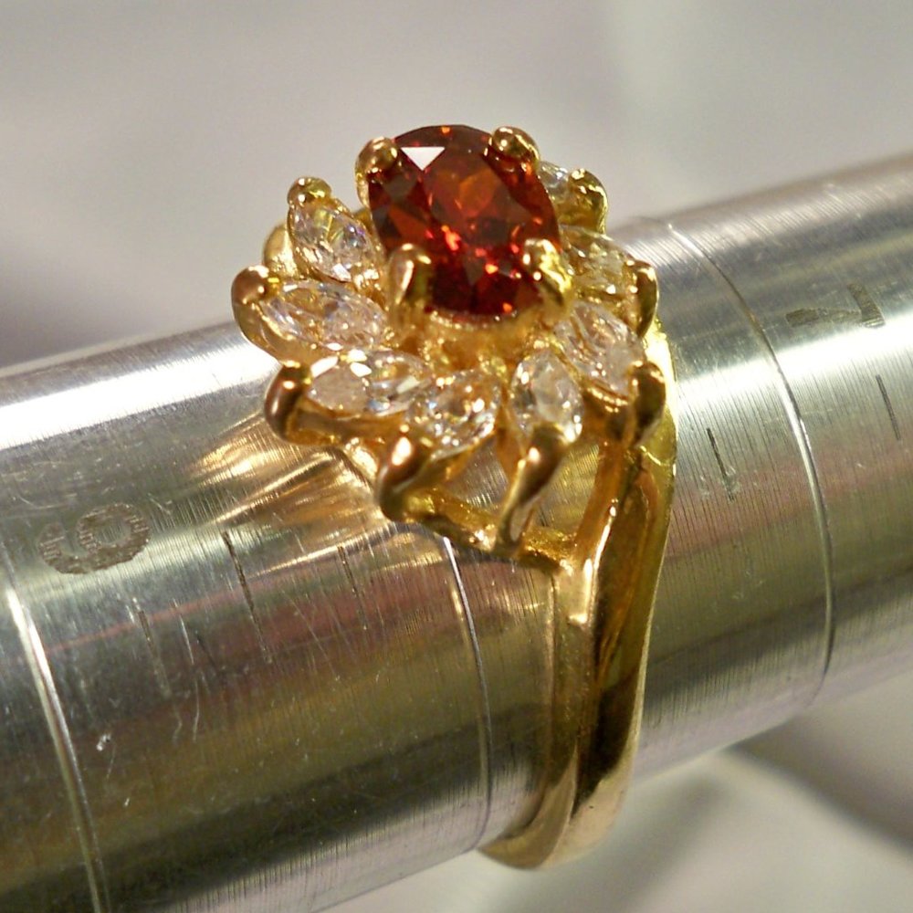 New Red Garnet Colored Cubic Zirconia Gold Ring